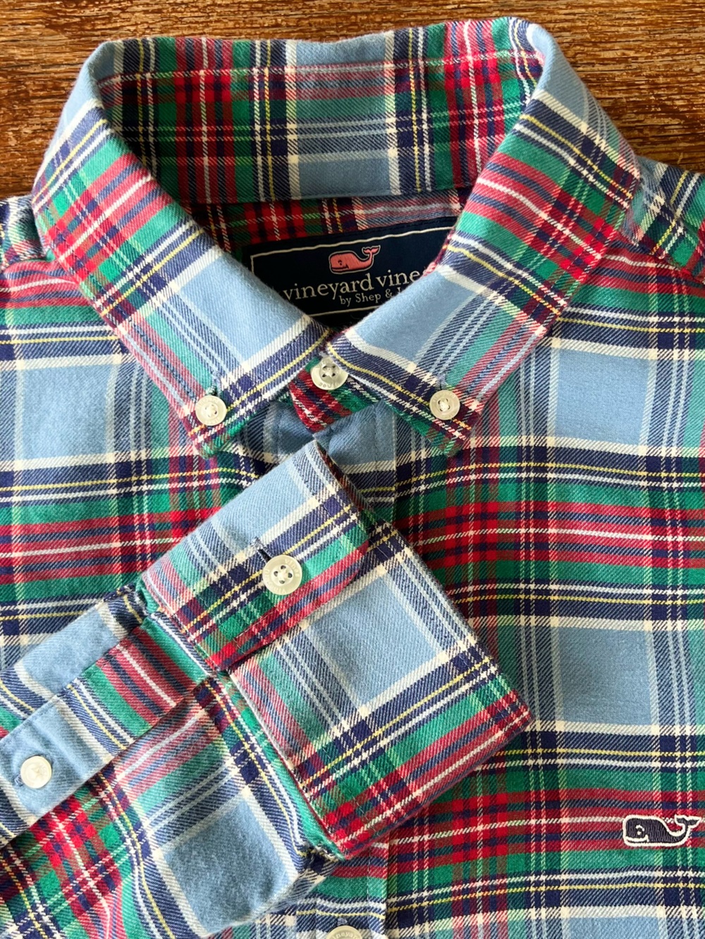 Vineyard Vines Whale Shirt Mens Button Down Flannel Shirt Blue Plaid SLIM XS